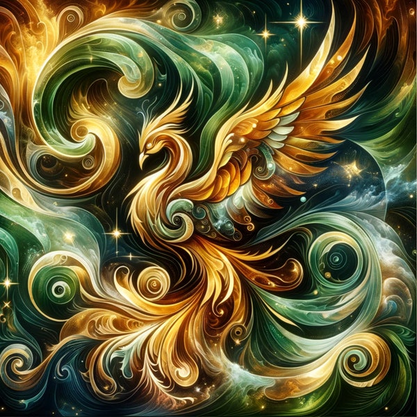 Abstract Mystical Phoenix, AI Artwork, Instant Download, Printable.