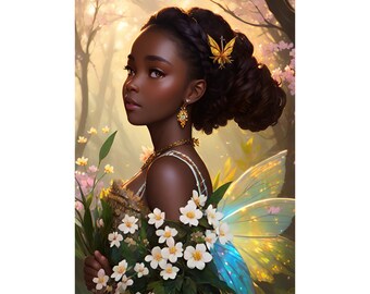 Green, Fantasy Summer Fairy, Portrait, AI Generated Artwork, Instant