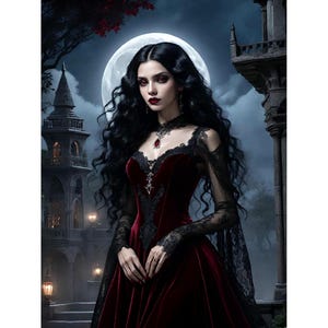 Fantasy Portrait, Gothic, Vampire, AI Artwork, Instant Download, Printable.