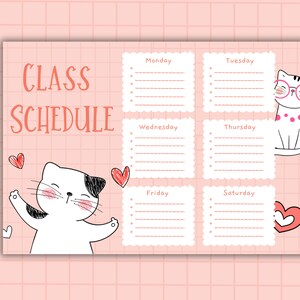 Extra Cute Kitty-themed Printable Class Schedule and Homework - Etsy