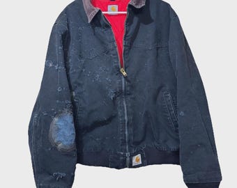 Vtg Carhartt Santa Fe Quilted Work Jacket XXL Thrashed Repaired Distressed Navy