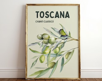 Arte de parede Toscana Chianti Classico: Decoração de cozinha italiana, pôster rústico da Toscana, impressão de arte europeia (download digital)