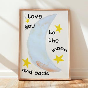 Lunar Nursery Print – I Love You Nursery Wall Art, Whimsical Baby Room Printable, Gender Neutral Pastel Decor, Digital Download for Kids