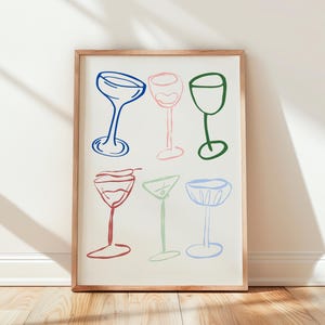 Sztuka ścienna z koktajlami – kolorowa dekoracja wózka barowego, domowy bar do druku, sztuka napojów do kuchni, wydruk ścienny z alkoholem, pobieranie cyfrowe, plakat na imprezę