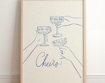 Sektgläser Prost Print: Minimalistische Linie Kunst (Digitaler Download)