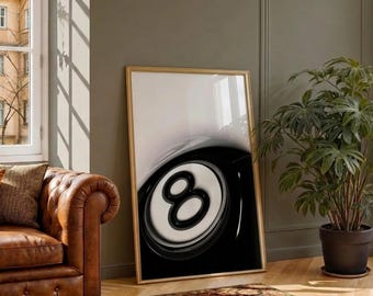 8 Ball Wall Art, 3D Illusion, Multi Ratio Printable Artwork, Black and White Billiards Decor, Digital Download