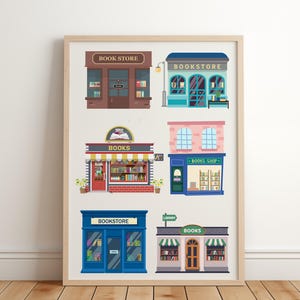 Illustrazione di una libreria accogliente: stampa murale per amanti dei libri vintage (download digitale)
