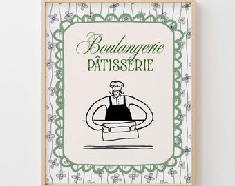 Boulangerie Patisserie Print, Whimsical French Bakery Art Print, Parisian Café Kitchen Decor, Multi Ratio Digital Download