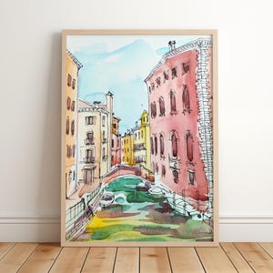 Venice Wall Art, Printable Art, Venice Cityscape, Venice Canal Watercolor, Venice Italy Art Print, Digital Download, Venice Travel Poster,