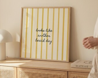Looks Like Another Beach Day, Yellow Striped Coastal Art, 1:1 Ratio Print, Square Gallery Accent, Digital Download