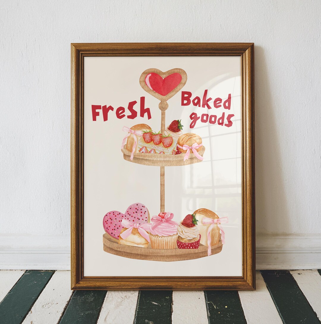 kitchen printable poster bakery print with watercolor... Fresh Baked Goods Printable Kitchen Watercolor Pastry Print Bakery Wall ...