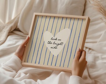 Look on the Bright Side, Blue and Beige Striped Wall Art, 1:1 Ratio Print, Minimalist Square Gallery Wall Artwork, Digital Download