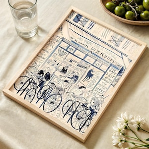 French Cafe Art Print, Paris Street Scene Sketch, Parisian Wall Decor, French Bistro Illustration, European City Art Print, Digital Download