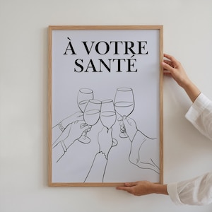 French Cheers Line Art Print: Feminine Bar Cart Decor (Digital Download)