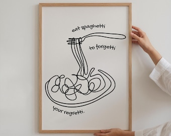 Spaghetti Line Art Print: Minimalist Kitchen Wall Decor (Digital Download)