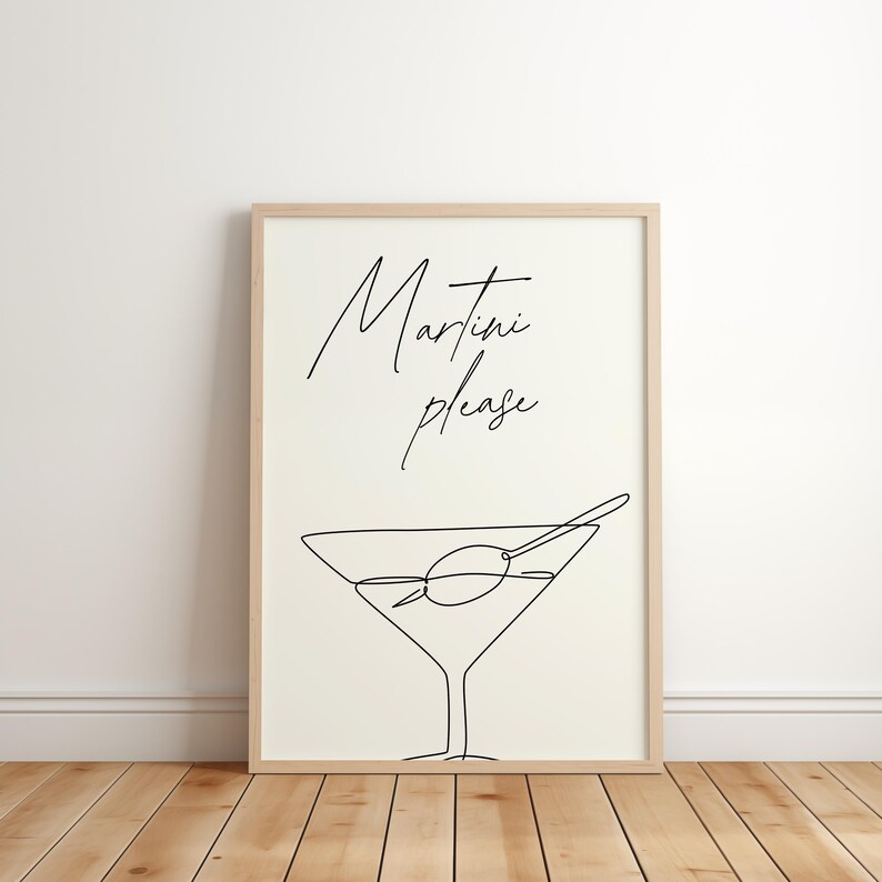 Martini Line Art Print: Minimalist Cocktail Illustration (digital ...