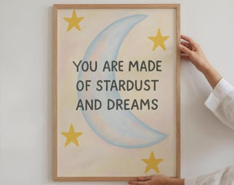 Lámina de luna y estrellas neutras para habitación infantil: Decoración relajante para habitación de bebé (Descarga digital)