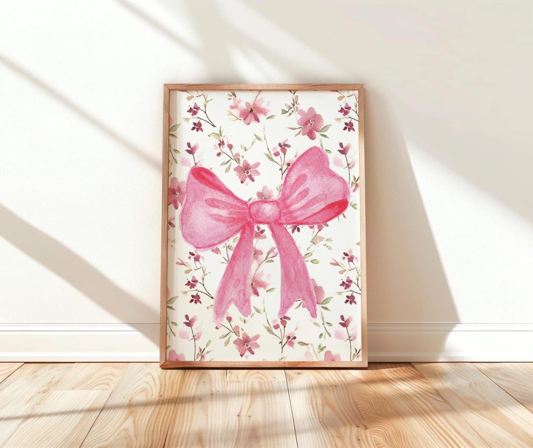 Pink Floral Bow Nursery Art: Coquette Baby Girl Room Decor (digital ...