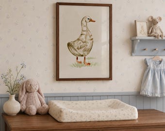 Vintage Goose Wall Art, Neutral Nursery Decor, Minimalist Watercolor Animal Print, Multi Ratio Digital Download