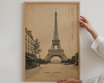 Eiffel Tower Wall Art, Vintage Paris Postcard Print, French Cafe Decor, Parisian Travel Poster, 2:3 Ratio, ISO A Series Digital Download