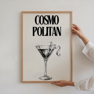 Kosmopolitische cocktailprint – handgetekende martiniglaskunst, chique decor barwagen, stijlvolle drankje illustratie, digitale download voor thuisbar