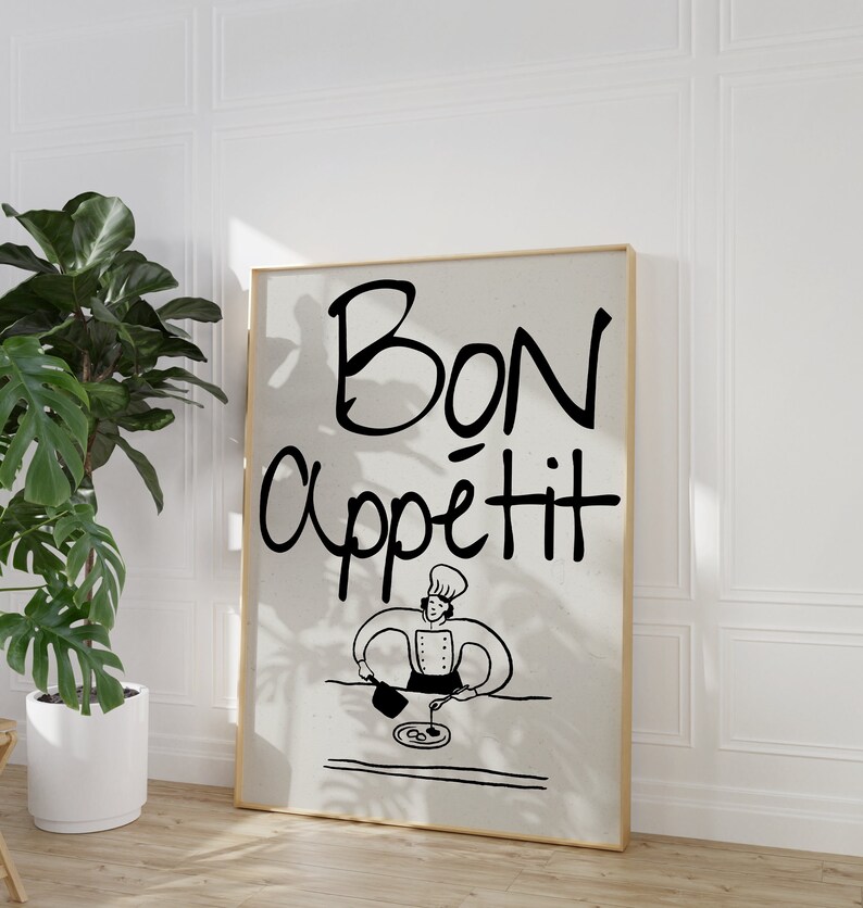 set of 2 bon appetit prints, retro cooking prints,... Bon Appetit Printable Wall Art Kitchen Sign Kitchen Prints Kitchen Wall ...
