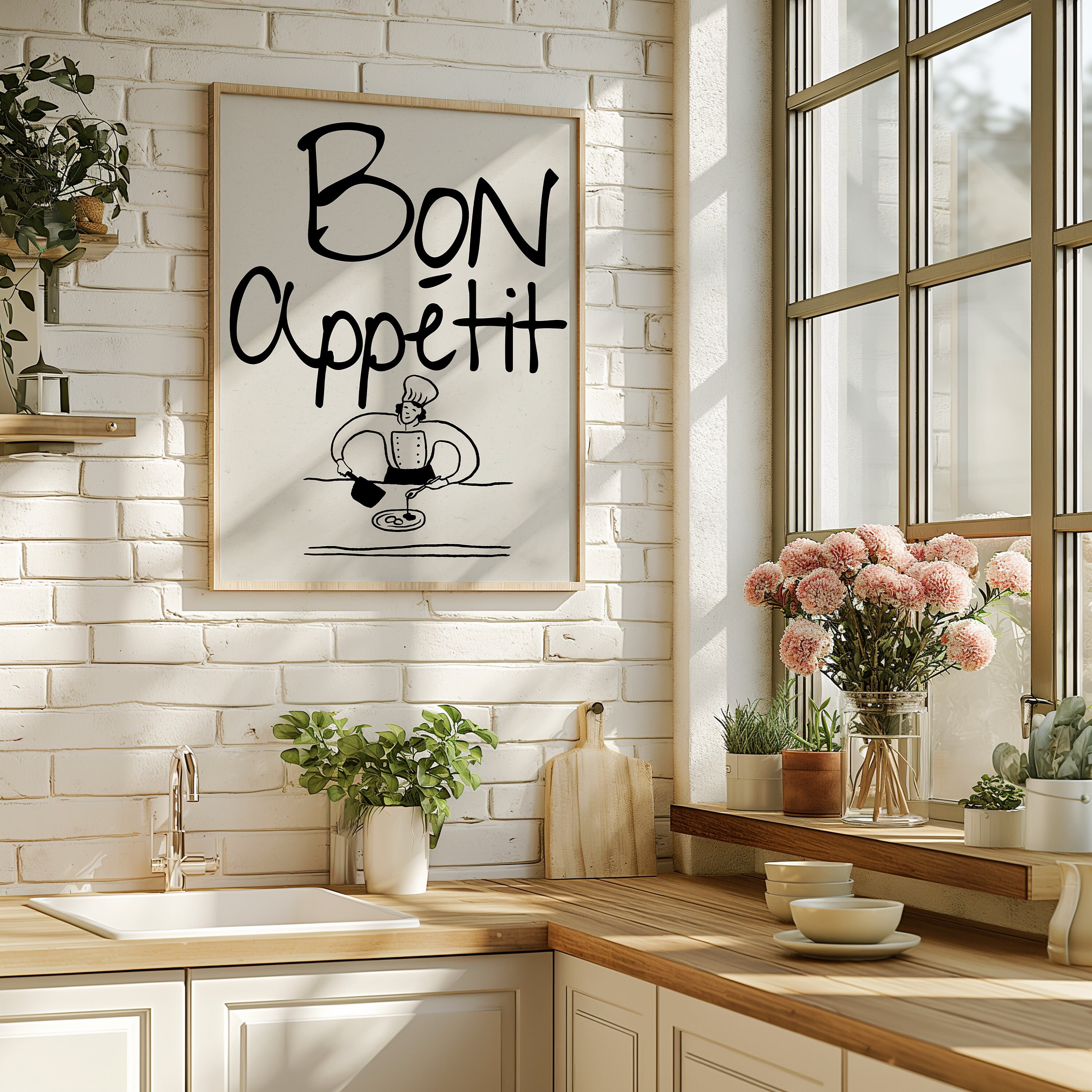 set of 2 bon appetit prints, retro cooking prints,... Bon Appetit Printable Wall Art Kitchen Sign Kitchen Prints Kitchen Wall ...