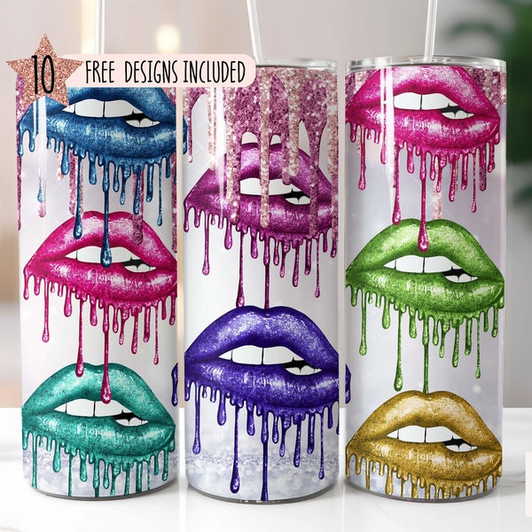 Dripping Lips Tumbler PNG | 20oz skinny tumbler PNG | Glam Tumbler Wrap
