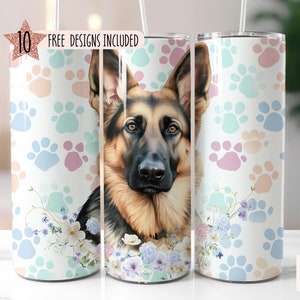 German Shepherd Tumbler Wrap | 20oz skinny tumbler PNG | Seamless Tumbler PNG
