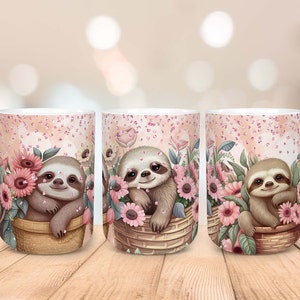 Cute Sloth Mug PNG | 11Oz, 15Oz Mug Wrap PNG