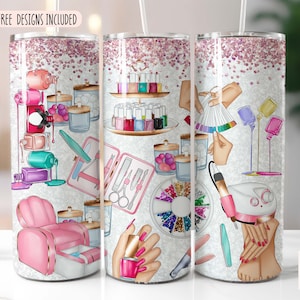 Nail Tech Becher PNG | 20oz dünner Becher PNG | Maniküre Tumbler Wrap