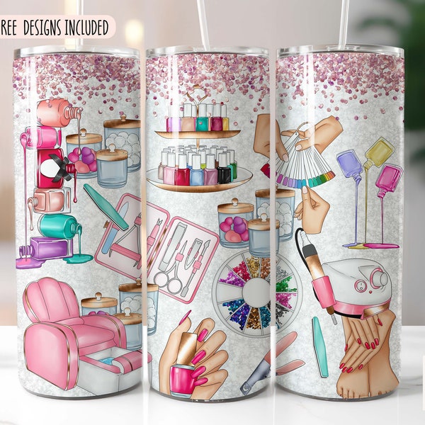 Nail Tech Tumbler PNG | 20oz skinny tumbler PNG | Manicure Tumbler Wrap