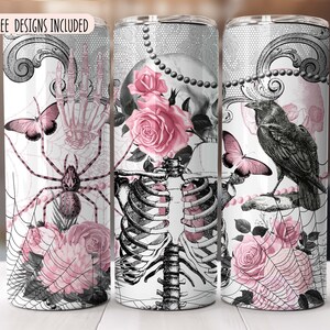 Gothic Tumbler Wrap |  20oz skinny tumbler wrap for sublimation | Skull Tumbler PNG