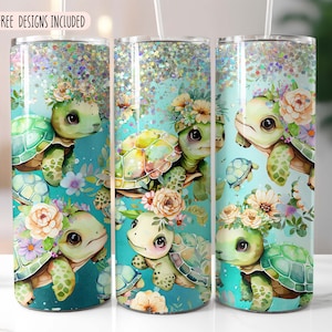 Turtle Tumbler Wrap | 20oz dünner Becher PNG | Meeresschildkröten Becher Design