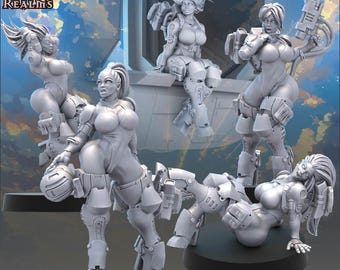Valkyrie Pinups from Across the Realms,5 Wargame Miniature+ Free Bases