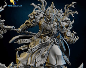Doom Marine sorcerer on flying disc from MeshBrainLab/Wargame Miniature+ Free Base