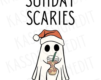 Fantasma assustador com xícara de café PNG: clipart assustador de Halloween de domingo (download digital)