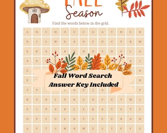 Fall Word Search Printable: Autumn Activity Game with Answer Key (PDF)