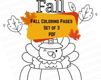 Conjunto de 3 páginas para colorir de outono | PDF para impressão de outono | Download instantâneo para crianças e adultos