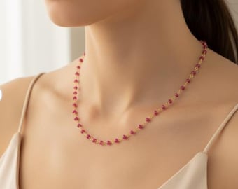 Ruby Beaded Necklace Sterling Silver