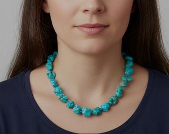 Exquisito collar de turquesa de 58 cm: elegancia de piedras preciosas naturales