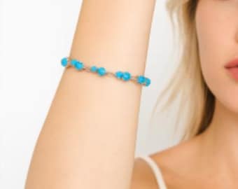Natural Blue Turquoise Bracelet in 925 Sterling Silver