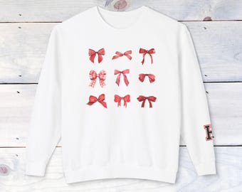 Fun Heath Bow Sweater Lower Sleeve "H" on Left  - Comfort Colors Sweater