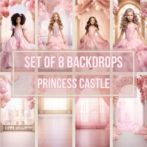 Set of 8 Princess Castle Backdrops | Pink Aesthetic, Photo Backdrop, Photoshop Template, Digital Interior Background, Pink Wedding Scenery