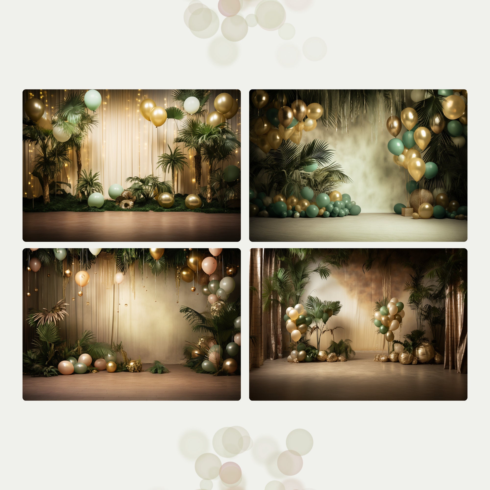 Set of 8 Green & Gold Backdrops | Digital Overlay, Balloon Party ...