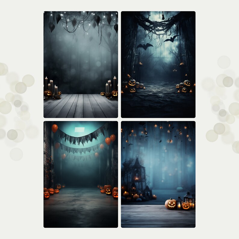 Set of 8 Scary Halloween Backdrops | Digital Overlay, Party Scenery ...