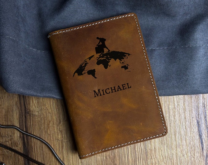 Custom Gift for Men - Engraved Passport Holder for Travelers – Personalized Leather Passport Wallet – Genuine Leather Passport Cover for Men