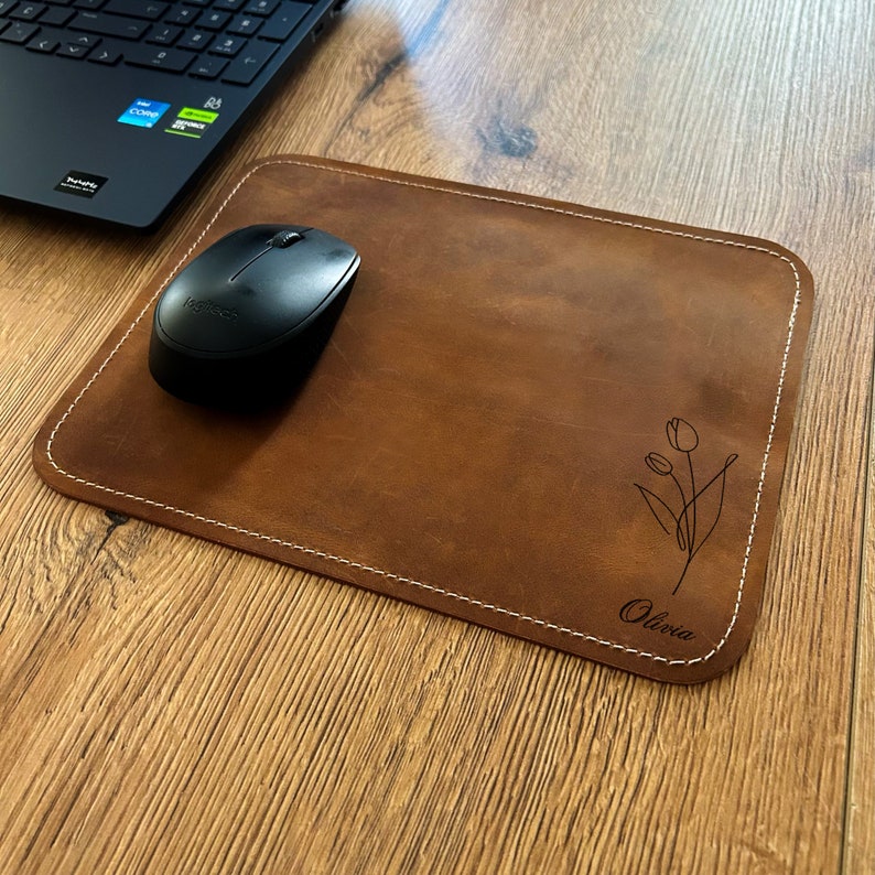 Handcrafted Embossed Leather Mouse Pad