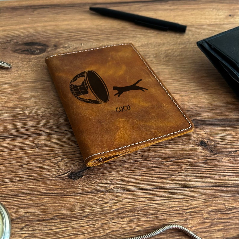 Personalized Leather Passport Cover for Cats Genuine Leather Pet