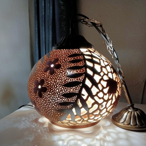 Lampe de gourde rougeoyante, lampe calebasse, lampe de table, cadeau pour maman, cadeau pour fille, lampes faites à la main, décoration, lampe à la main brillante